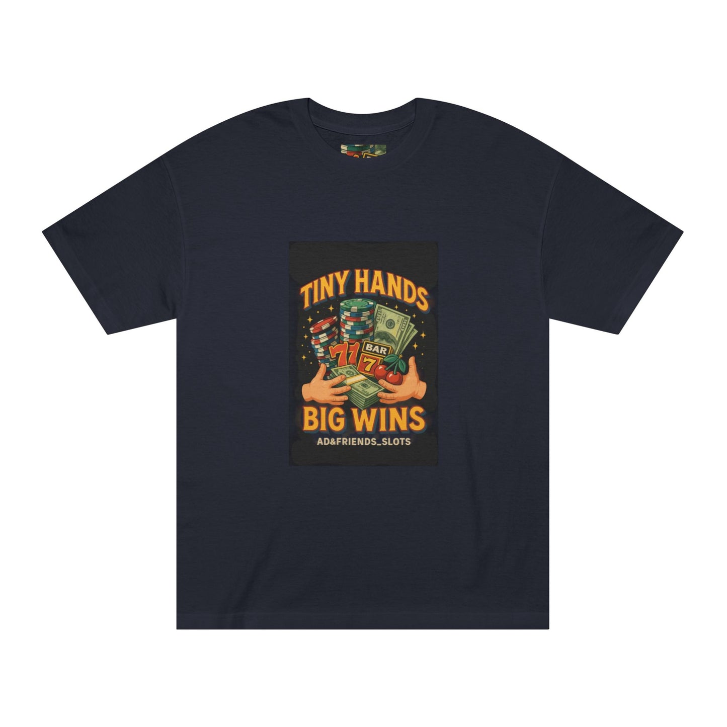 Unisex Classic Tee: Tiny Hands, Big Wins, Fun Gift, Casual Wear, Playful Design, Poker Humor, Gaming Apparel