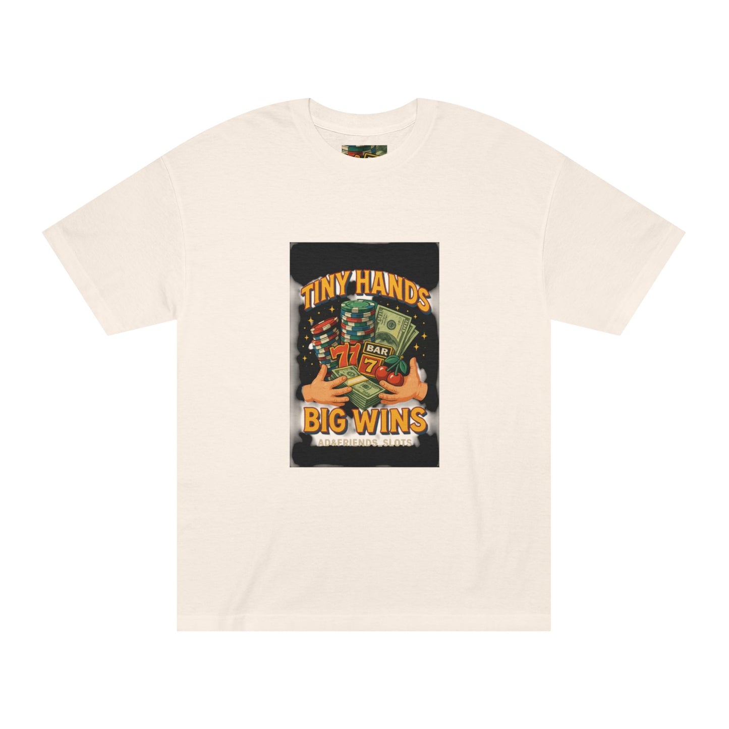 Unisex Classic Tee: Tiny Hands, Big Wins, Fun Gift, Casual Wear, Playful Design, Poker Humor, Gaming Apparel