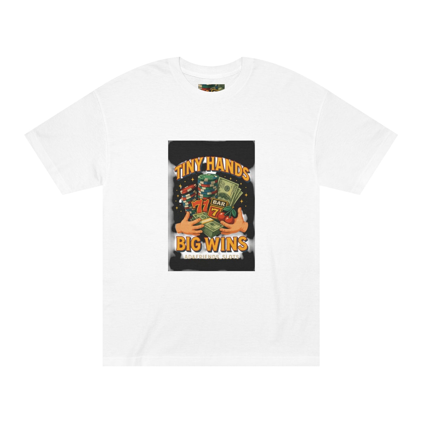 Unisex Classic Tee: Tiny Hands, Big Wins, Fun Gift, Casual Wear, Playful Design, Poker Humor, Gaming Apparel